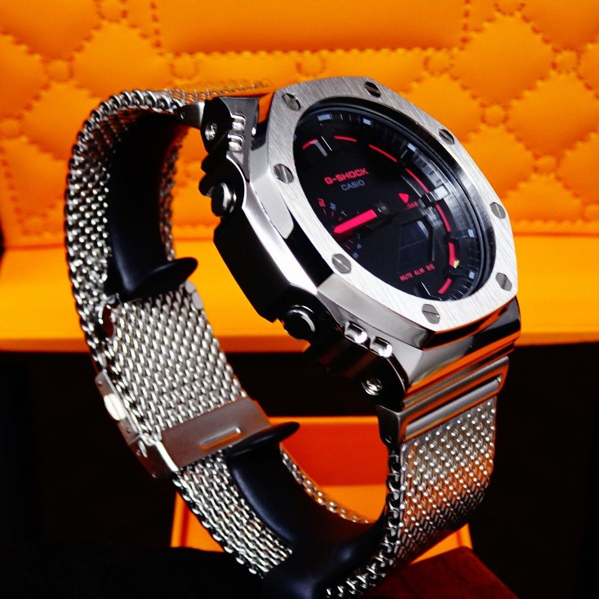 Brand New G SHOCK Custom Watch Includes GA2100k Body Stainless Silver Bezel Shar