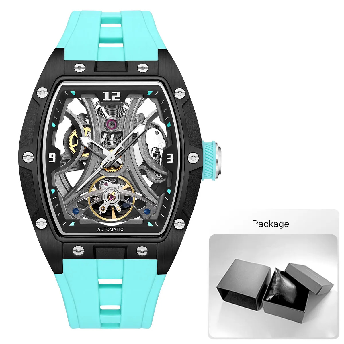 MEGIR Sports Automatic Mechanical Men Watch Skeleton Waterproof Stainless Steel