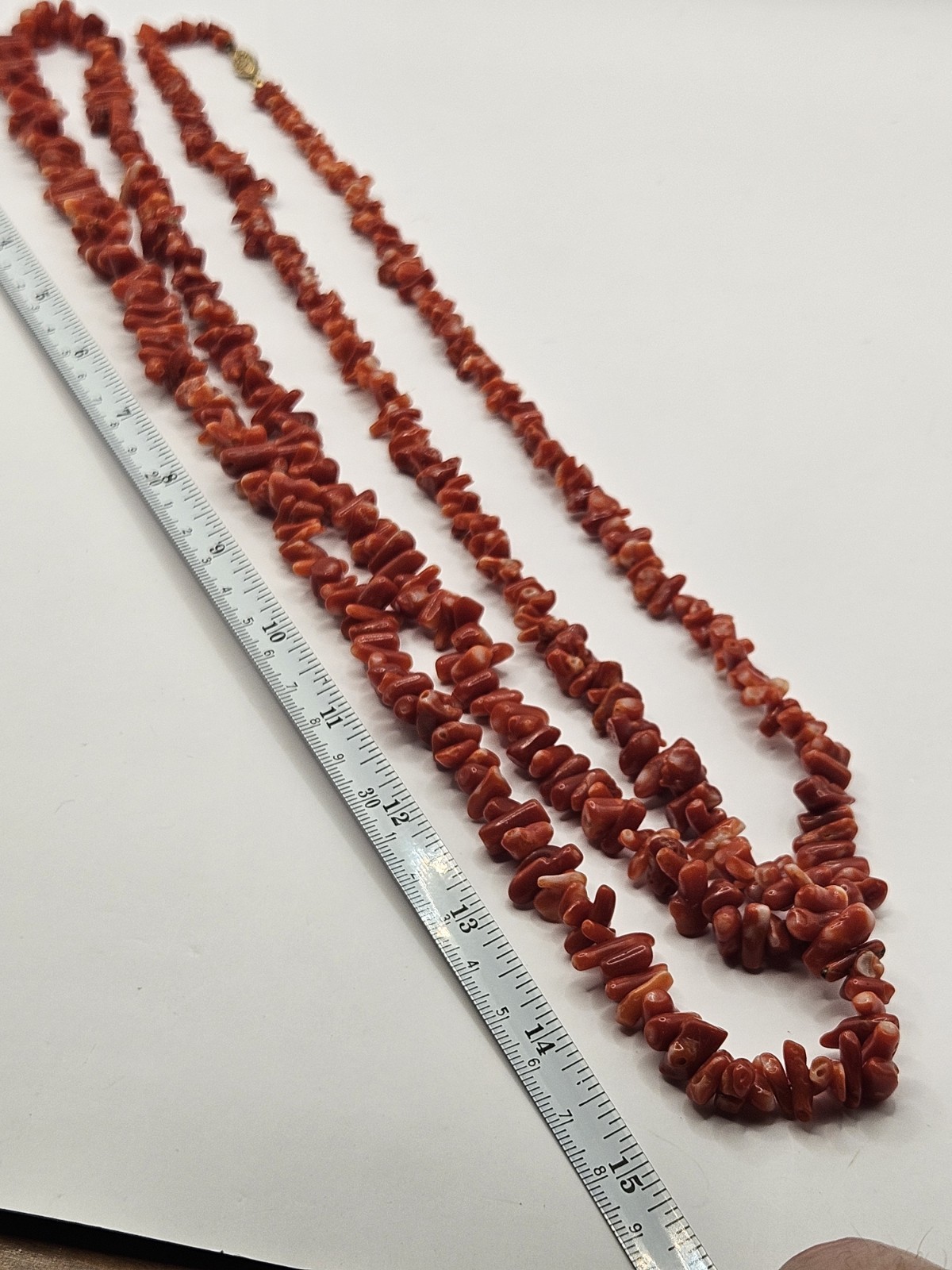14K Gold Natural Red Coral 60″ Long 114g Multi Strand Necklace Runway Statement