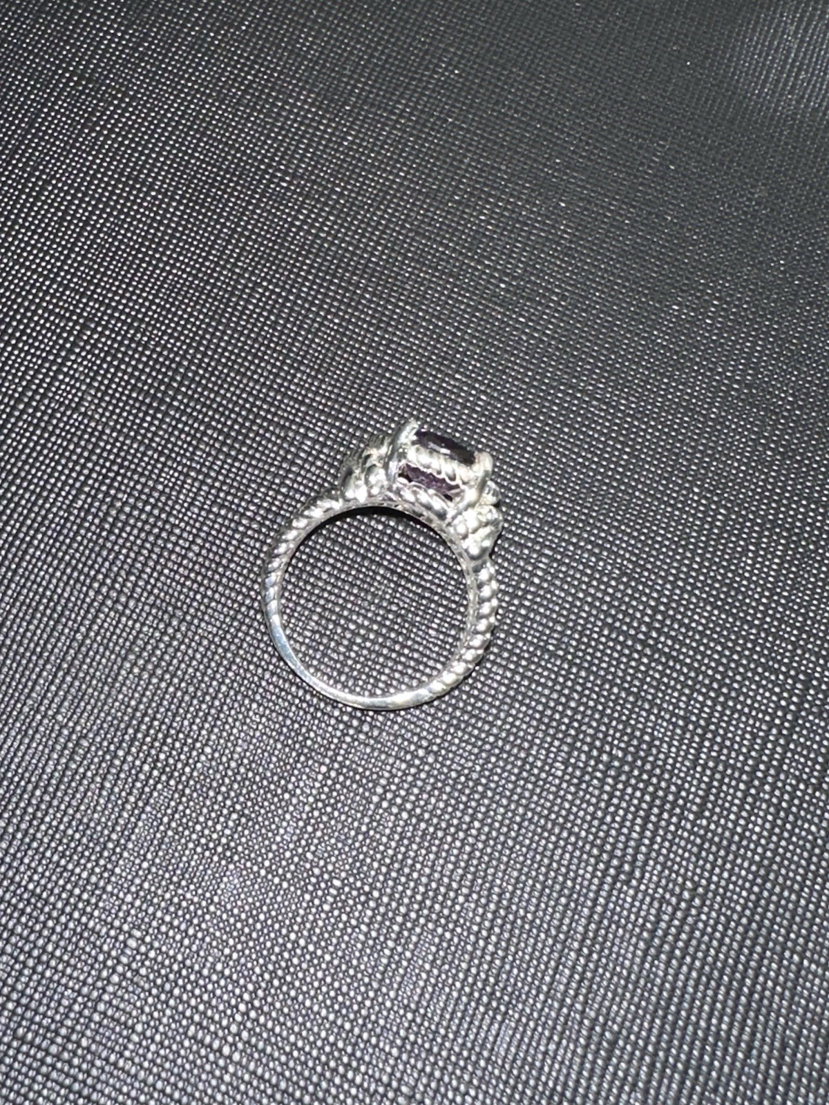 NVC Silver Tone Cocktail Ring Size 7 Oval Purple Stone Braided Prong