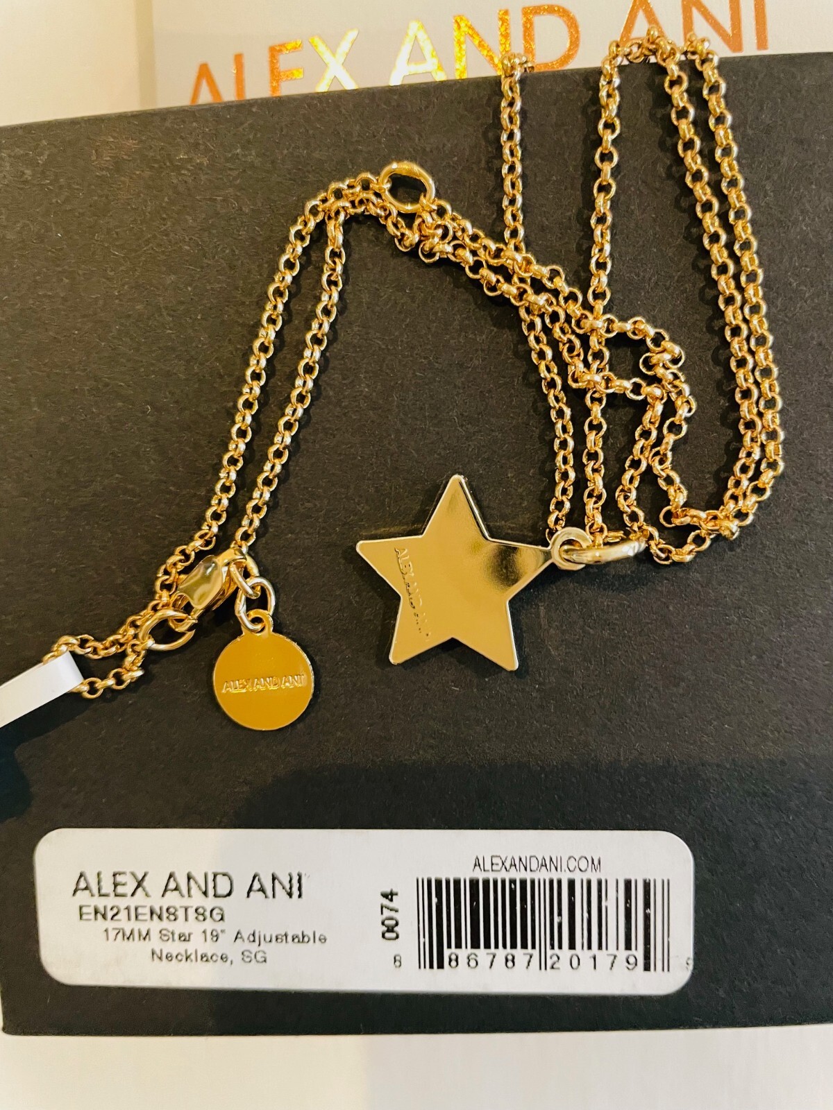 alex and ani gold star charm necklace, gift box,19″chain, nickel free