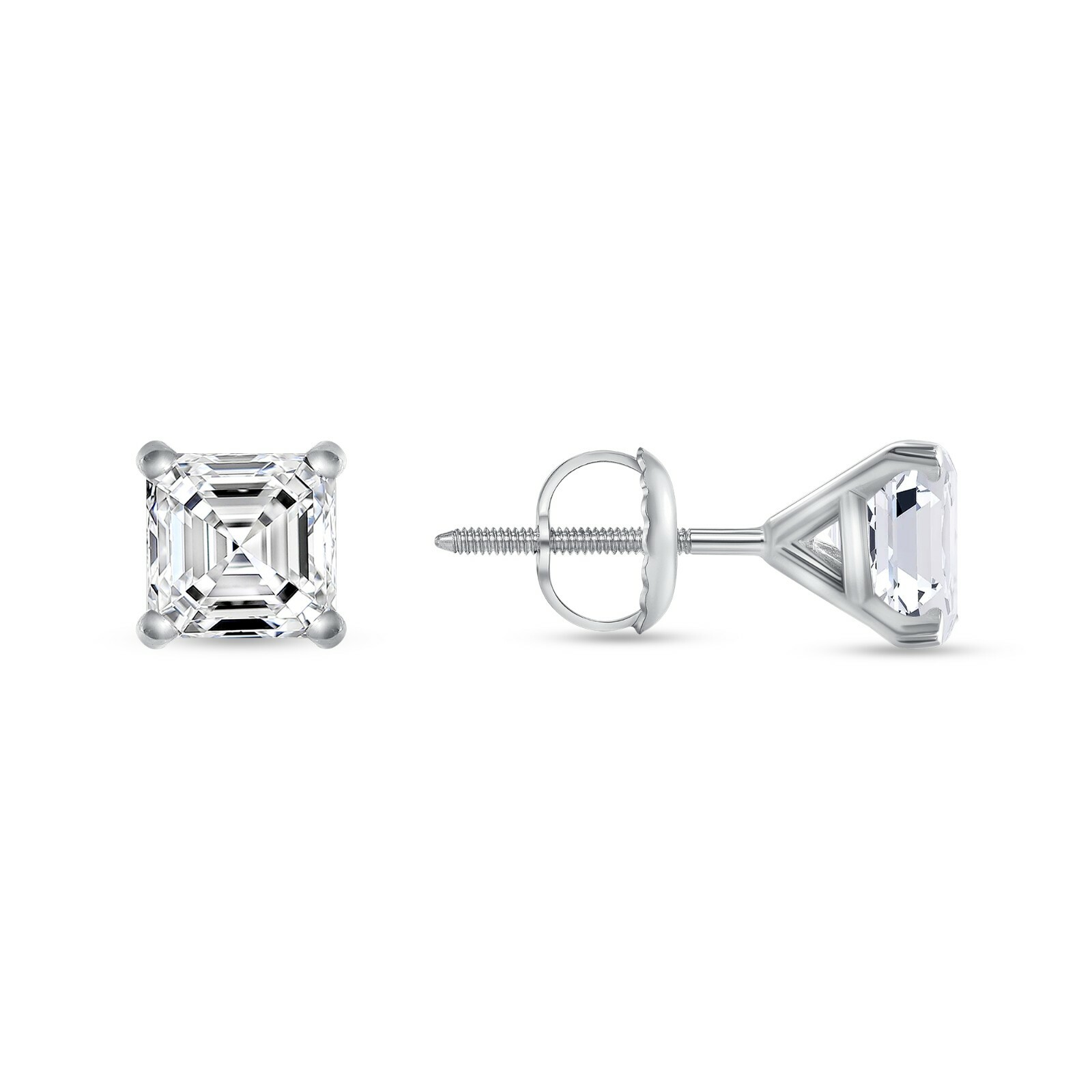 1 Ct Princess Created Diamond Earrings Studs Real 14K White Gold Martini Screw