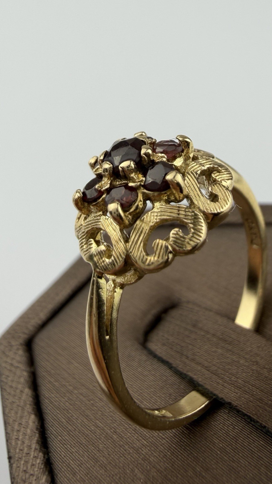 Garnet 9ct Gold Ring Vintage And Hallmarked Size P1/2 Natural Garnets