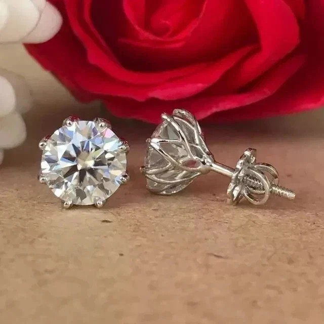 4 Ct Round Cut Moissanite Solitaire Stud Earrings 14k White Gold Plated