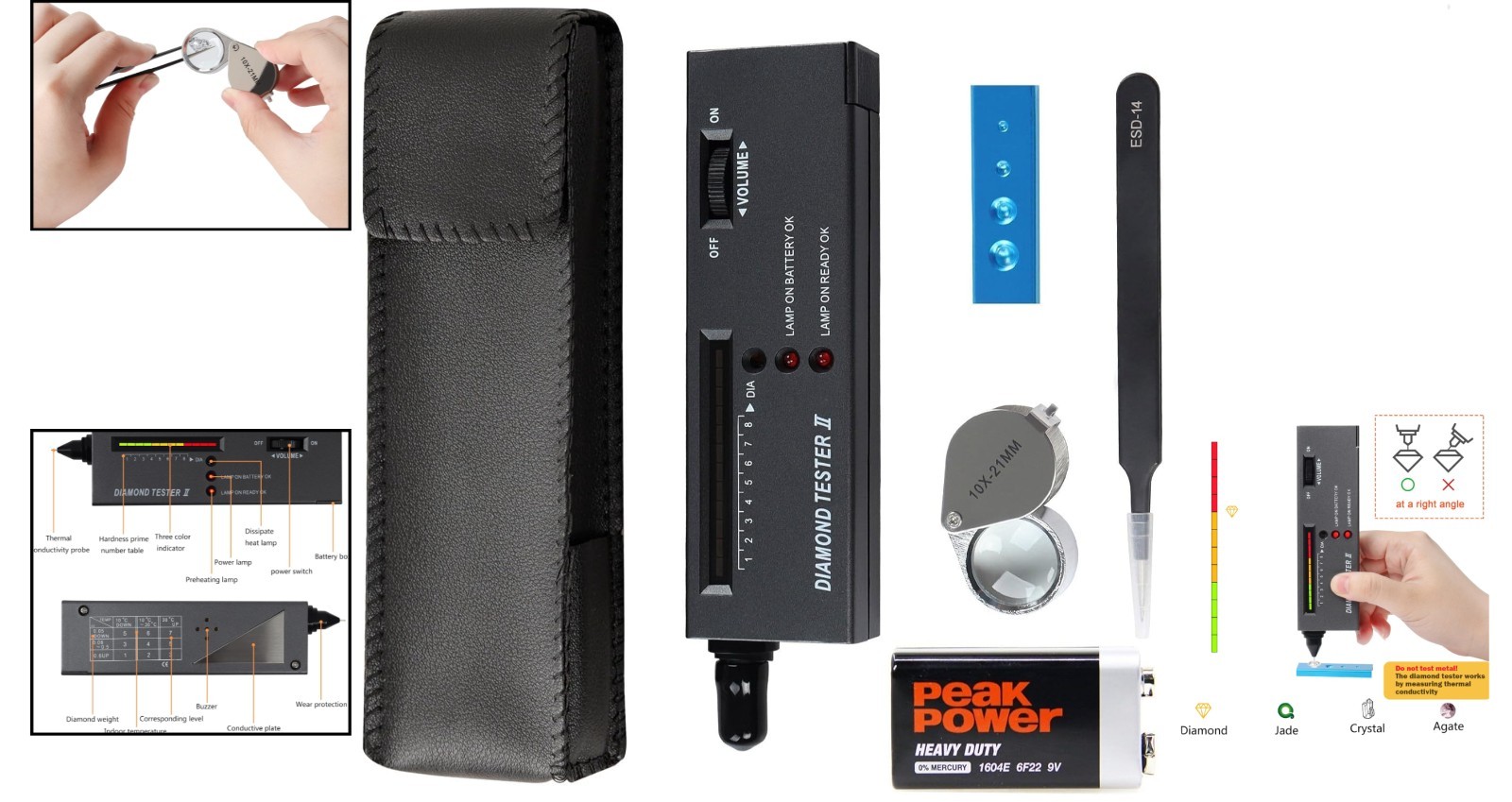 All-in-One Professional Gem Tester with 10x Loupe – Includes Tweezers & Battery