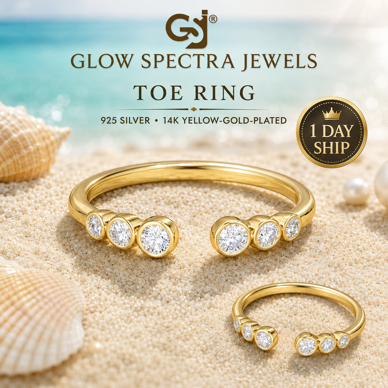 0.30 Ct Round Cut Diamond Adjustable Women’s Toe Ring 14K Yellow Gold Plated