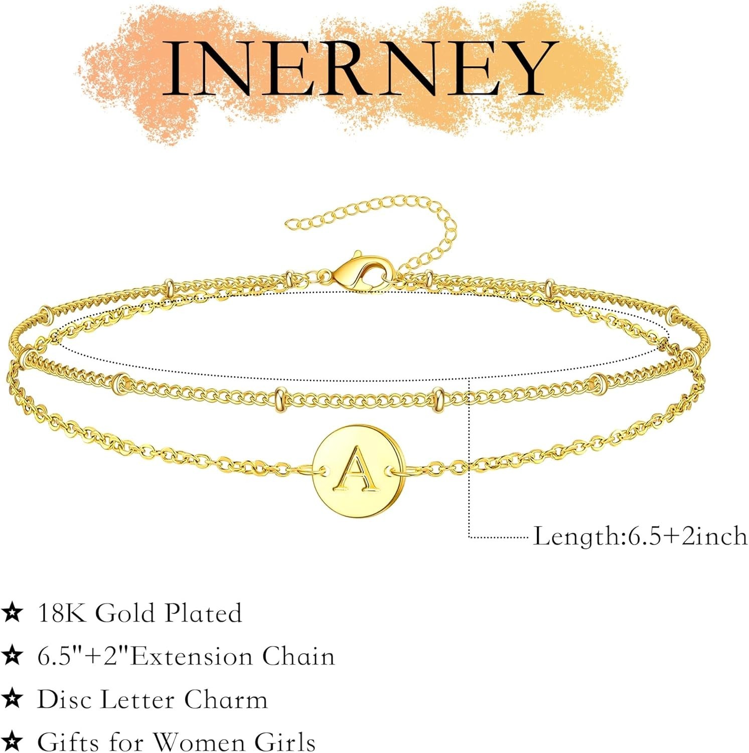 Personalized Gold Initial Bracelets for Women – Dainty 14K Gold Plated Layere…