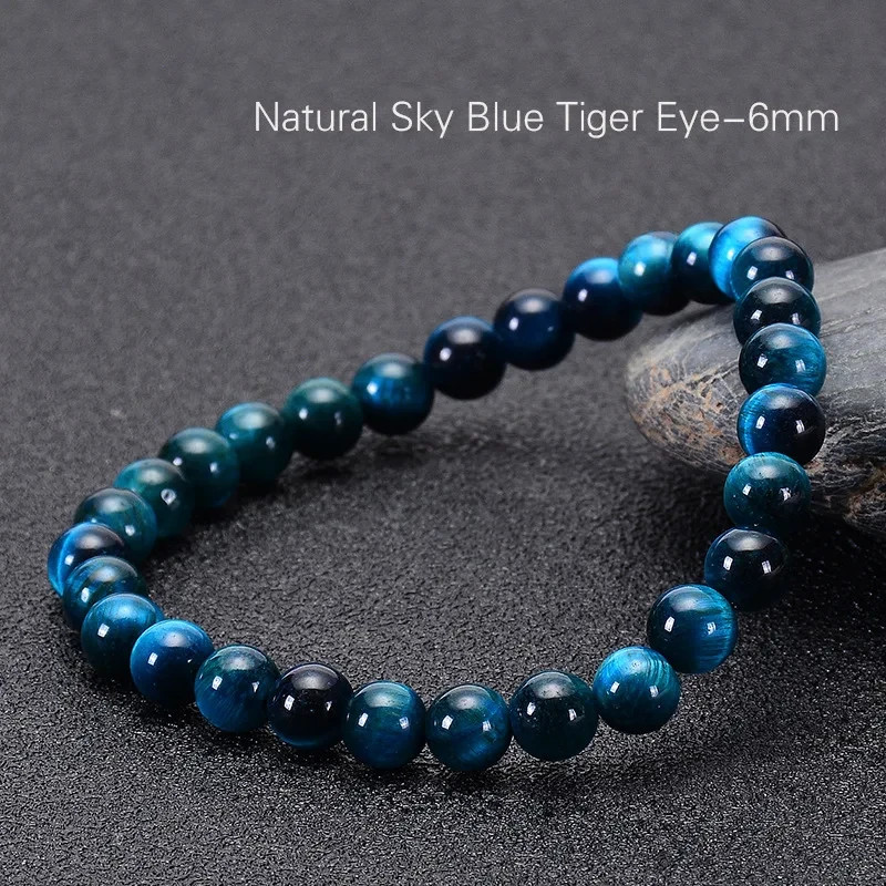Natural Blue Tiger Eye Stone Bracelet Energy Crystal Beaded Gift for Men Women