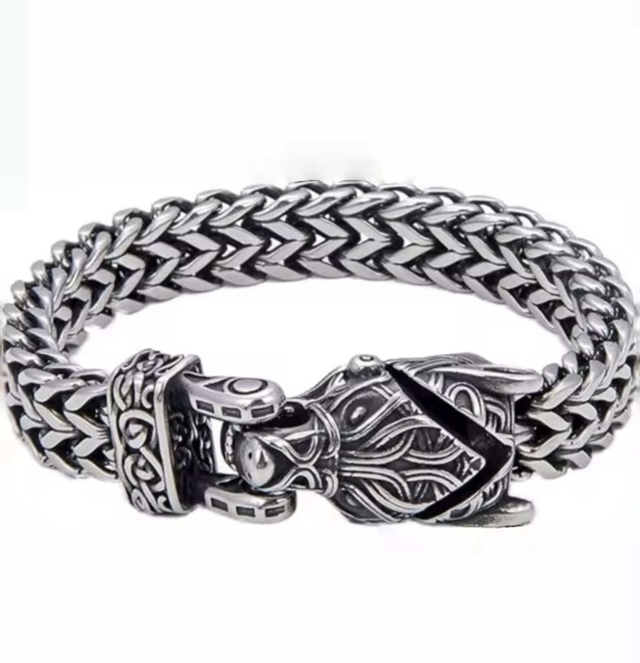 Men’s Retro Viking Wolf Head Bracelet, Vintage Fashion, Stainless Steel, 21cm