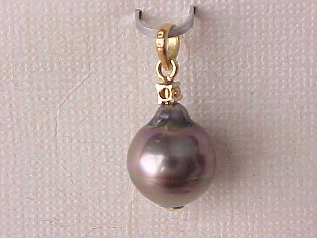 11.5MM X 13.5MM GENUINE TAHITIAN PEARL & DIAMOND PENDANT SOLID 18K YELLOW GOLD