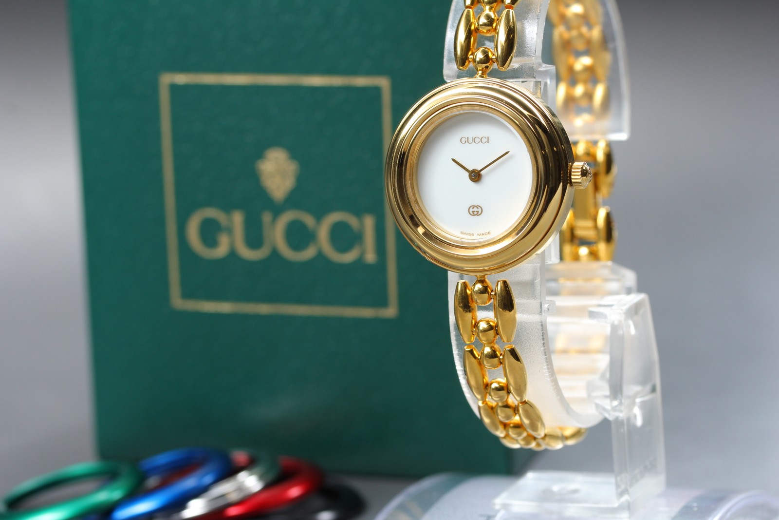 [Near MINT w/ Box] GUCCI 11/12.2 Change Bezel 6 Color Women’s Quartz Watch JAPAN