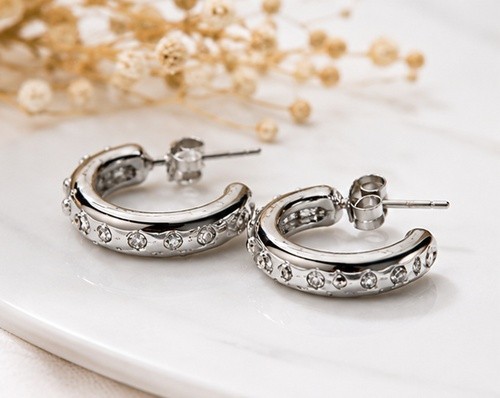 Avon Pave Petite Hoop Earrings Silver Color New In Original Box Fast Shipping
