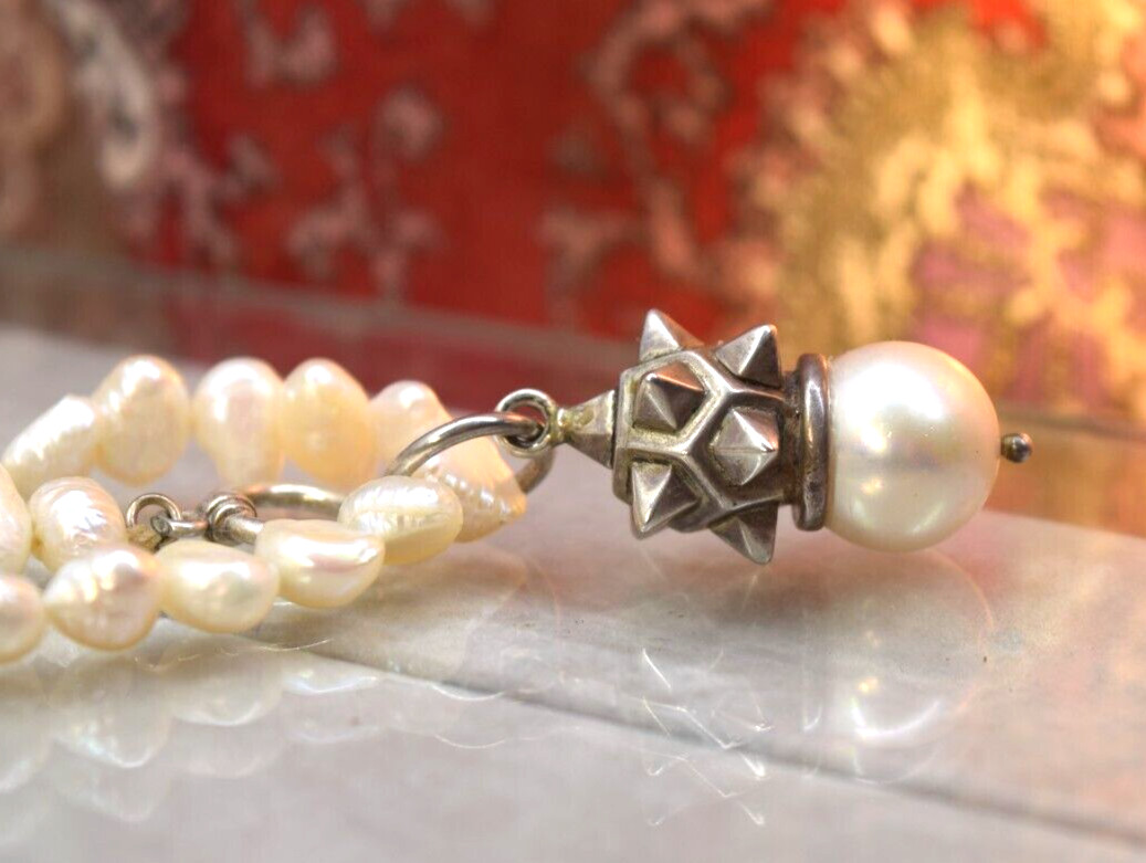 Vintage Sterling 14.2 mm South Sea cultured Pearl & Fresh water pearl necklace