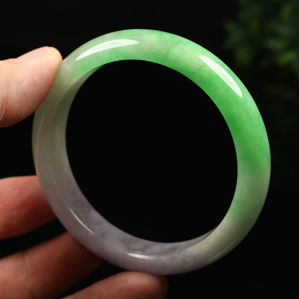 58mm White Lavender Green Jadeite Jade Bangle Bracelet Burma Jade Bangle A-12627