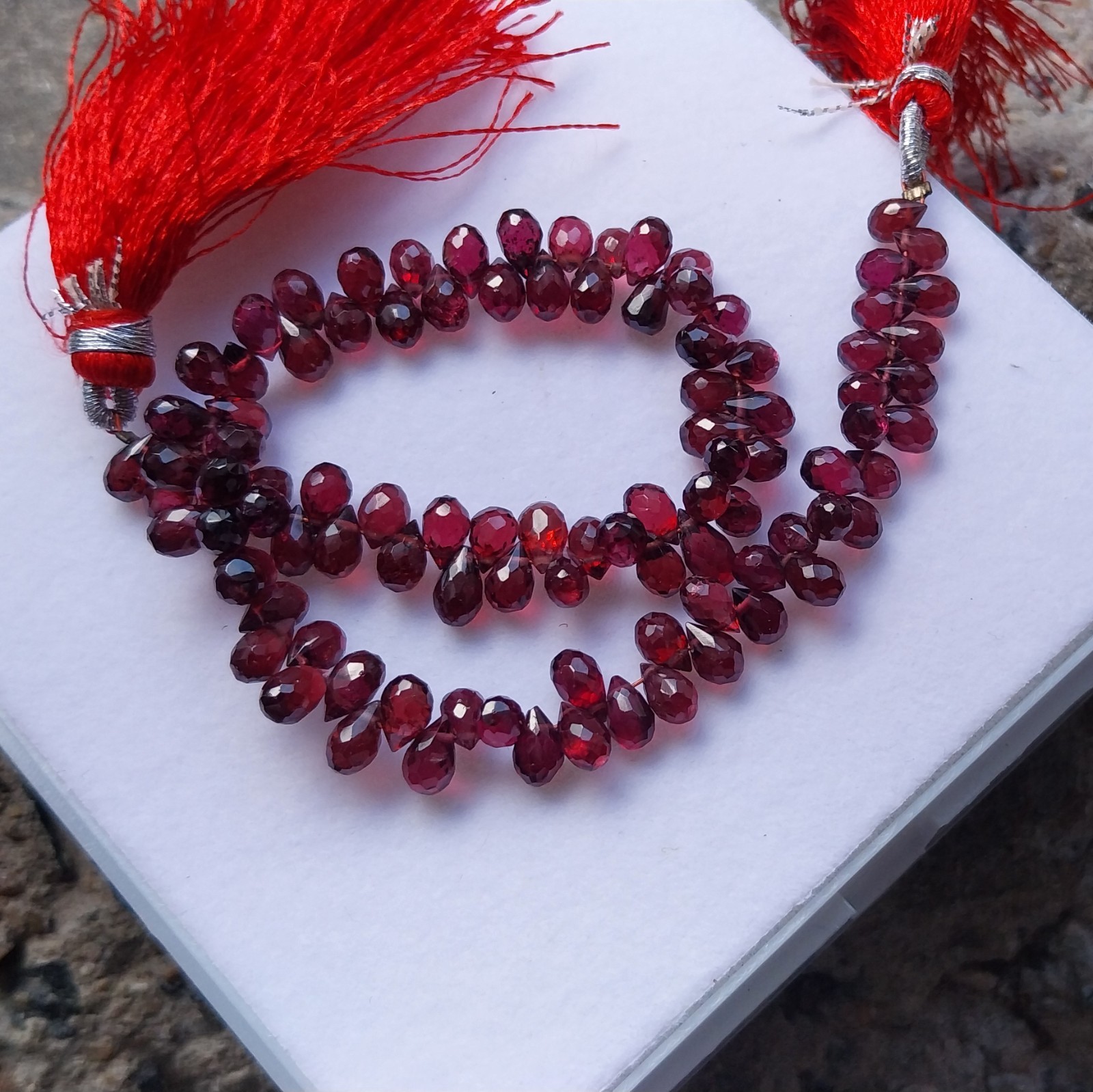 75 Ct 3.5×5 to 3.5×6 MM Natural Purple Pink Rhodolite Cut Drops 8 inch Beads