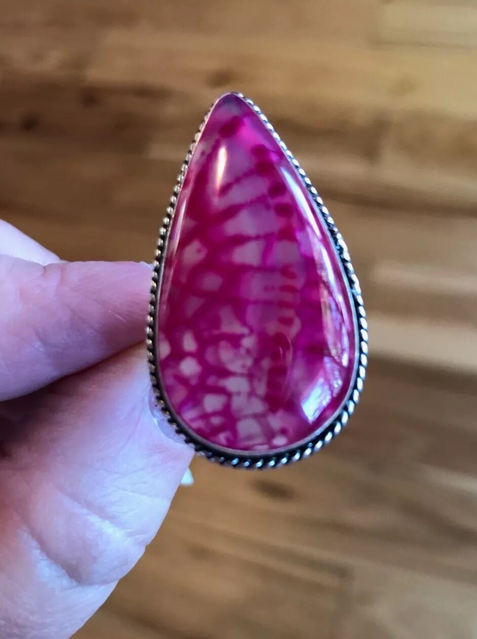 Pink Snake Skin Solar Quartz Ring Size 7 Artisan Made