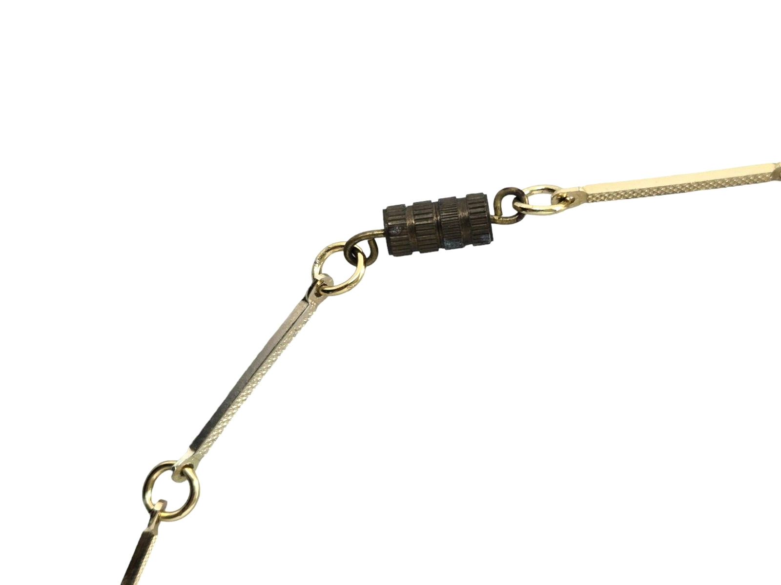 Vintage Gold Tone Fancy Bar Necklace w/ Dangling Amethyst Glass Hearts