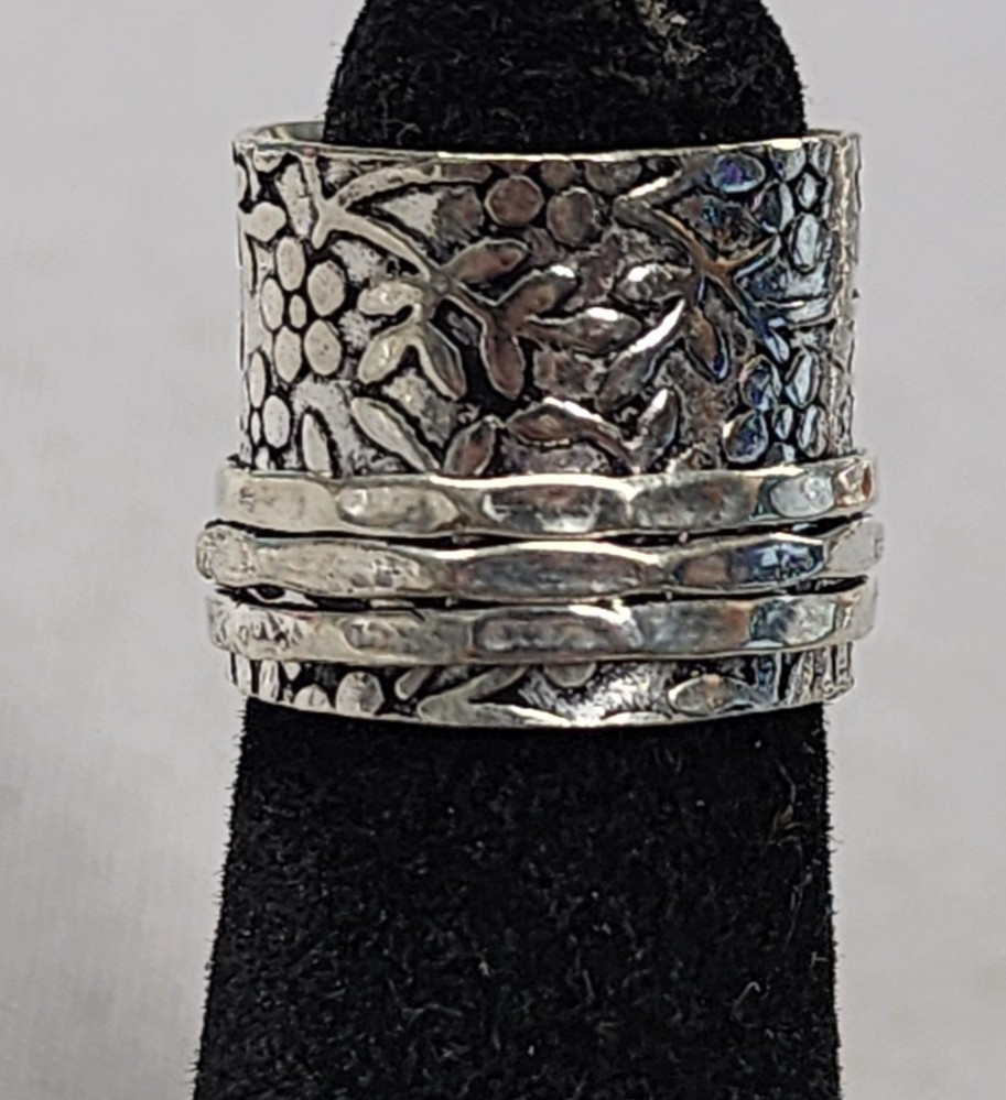 Sterling Silver 6.8g Floral Ring Set sz 3.25