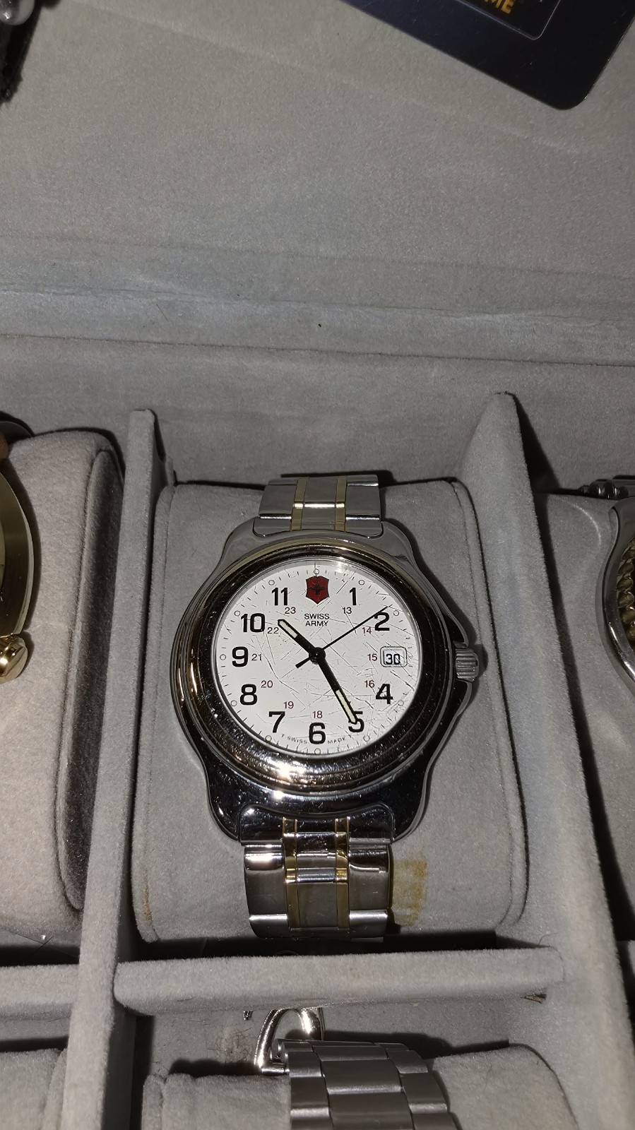 Swiss Army Victorinox Quartz Watch White Dial Date Two-Tone Stainless Steel