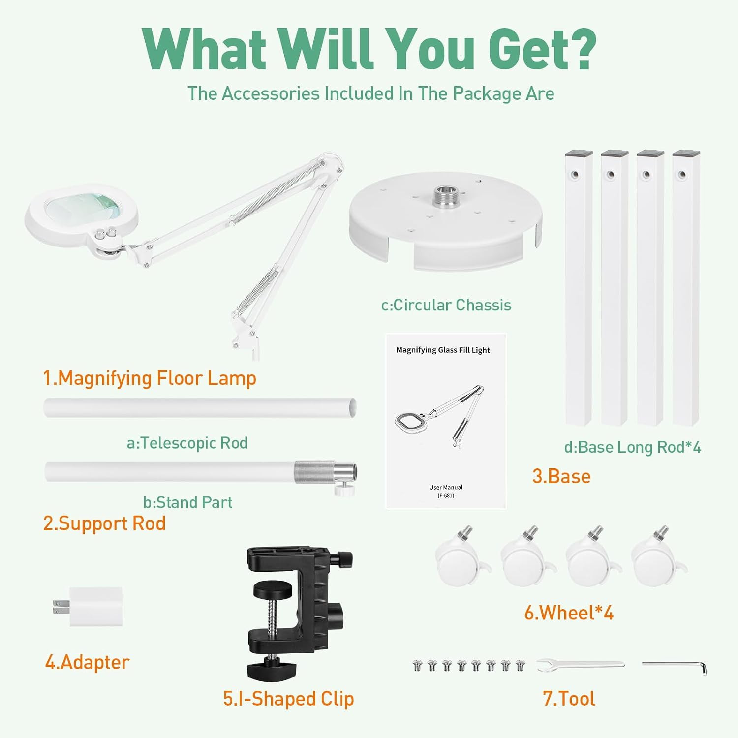 12X Floor Magnifying Glass with Light, 4 Wheel Stable Stand Base | Three-Axis Ro