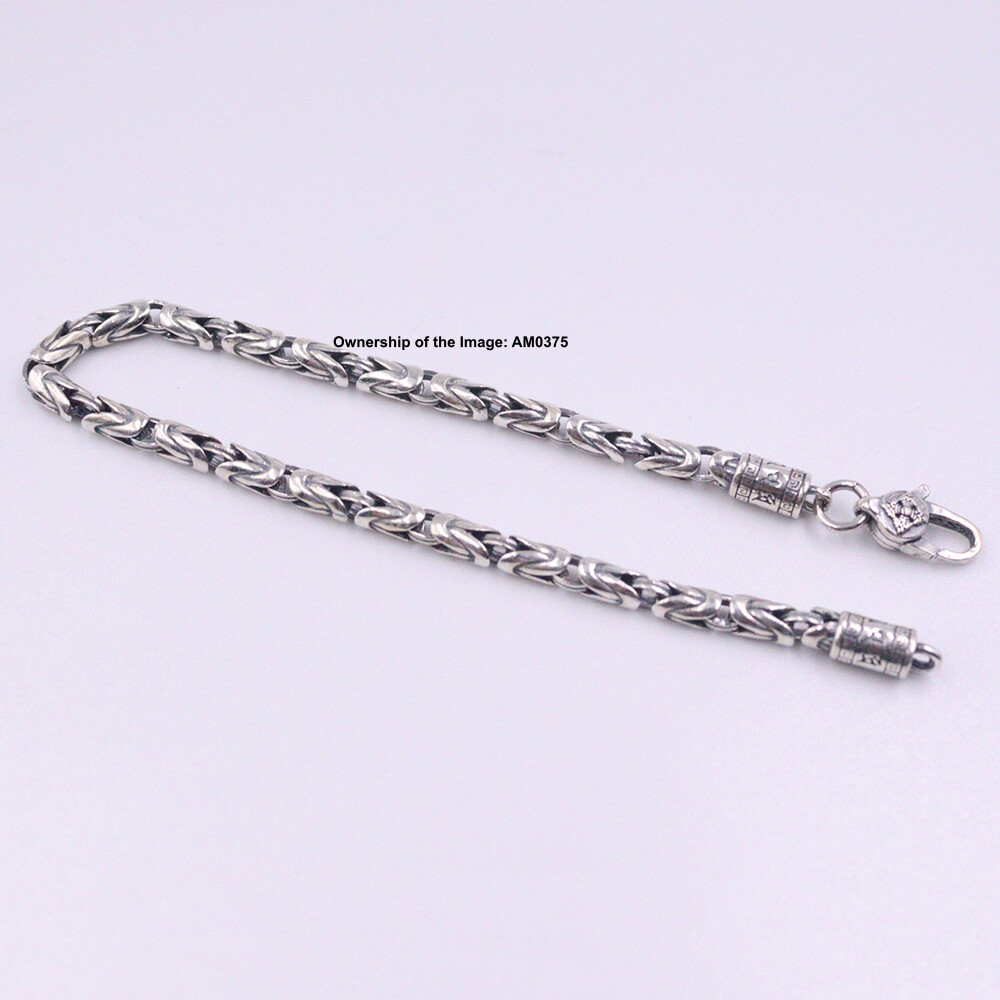 Men’s Solid 925 Sterling Silver Bracelet 4mm Byzantine Link Chain 8.26inch