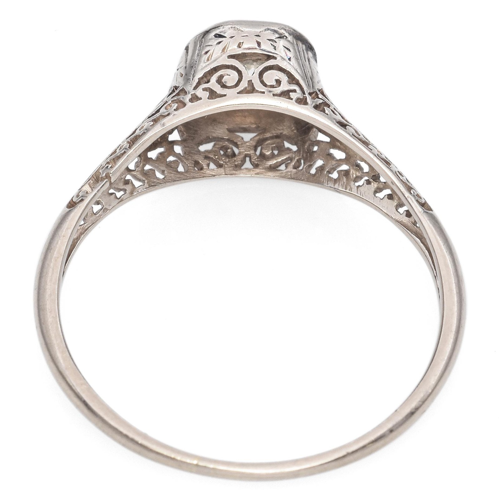 Vintage White Gold 0.11ct Old Euro Diamond Filigree Engagement Ring
