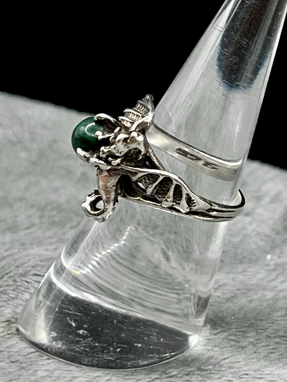Sterling Silver 3-D Dragon Malachite In Talons Ring Fantasy Gothic Size 5.5