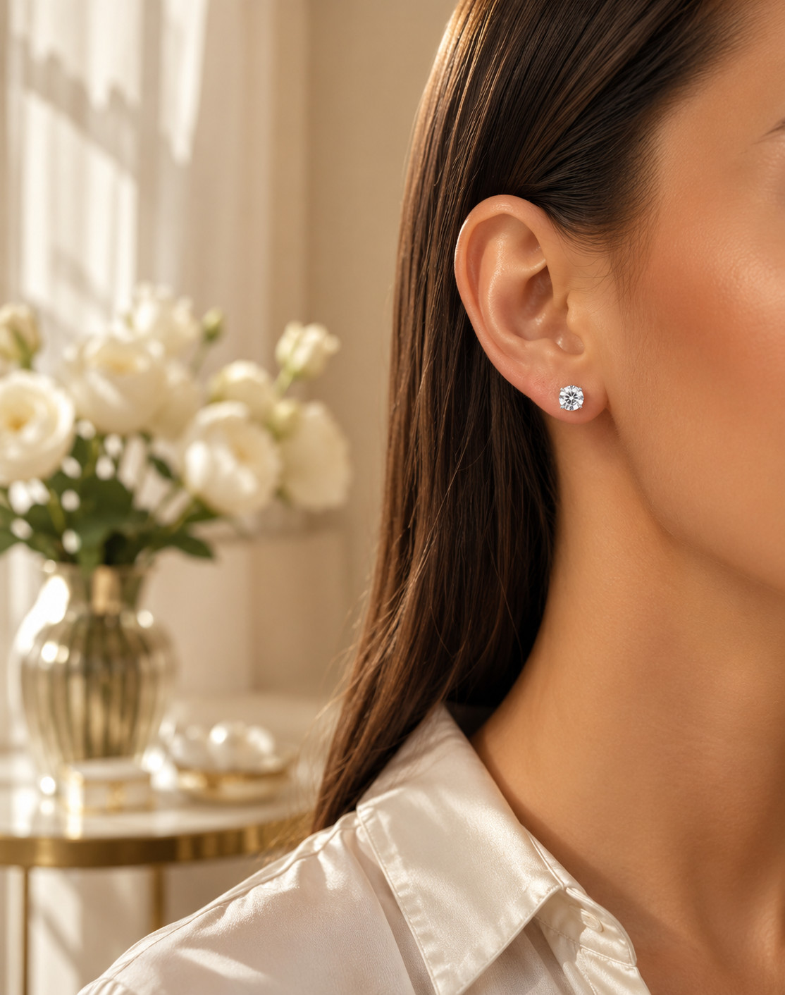 14K White Gold Lab Grown Diamond Stud Earrings Basket Set DEF VS2 0.5-2CT