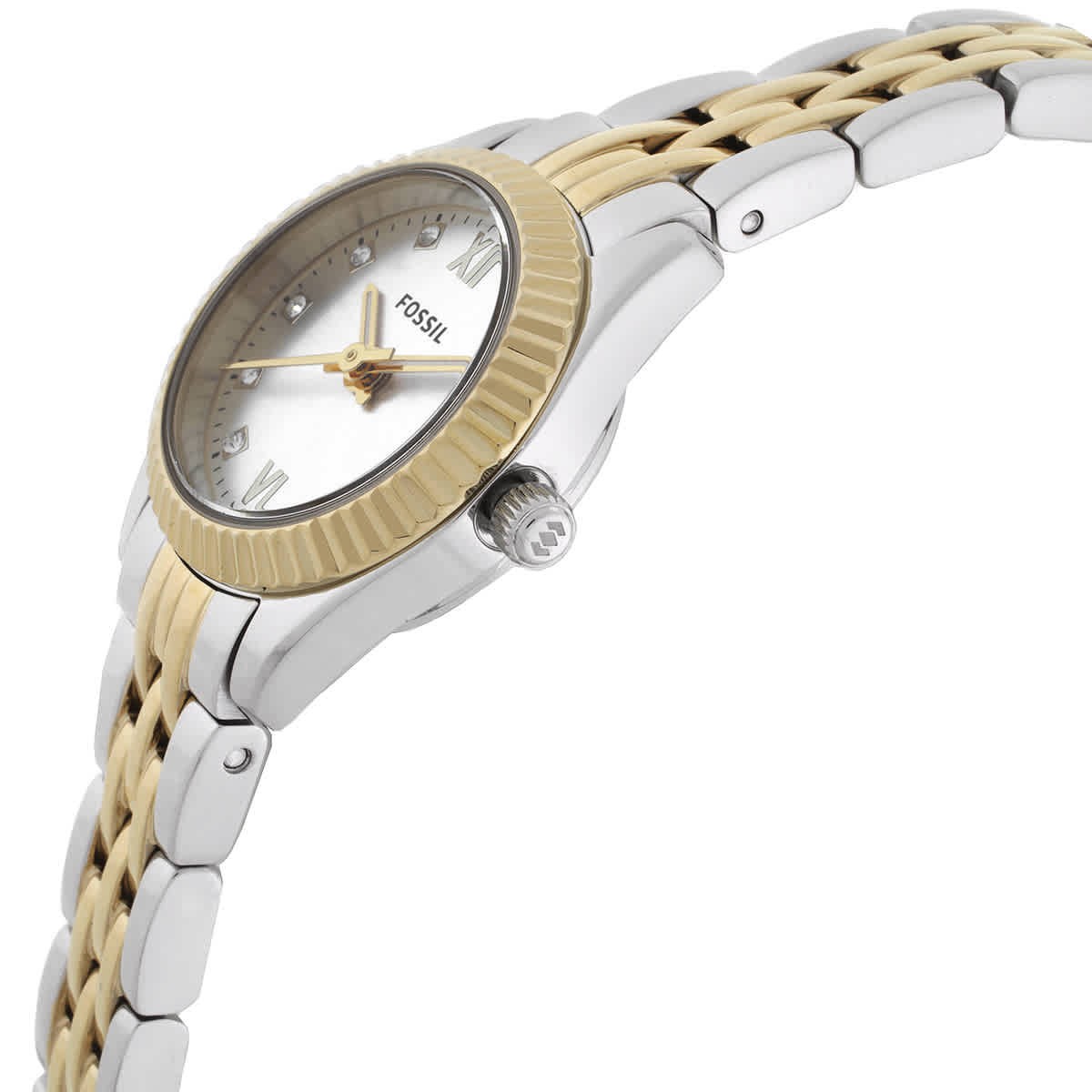 Fossil Scarlette Mini Quartz Silver Dial Two-Tone Ladies Watch ES5473