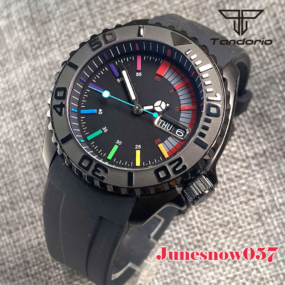 Tandorio 41mm Diver NH36A Men Watch Black/White Dial At 3.8 o’clock Rubber Strap