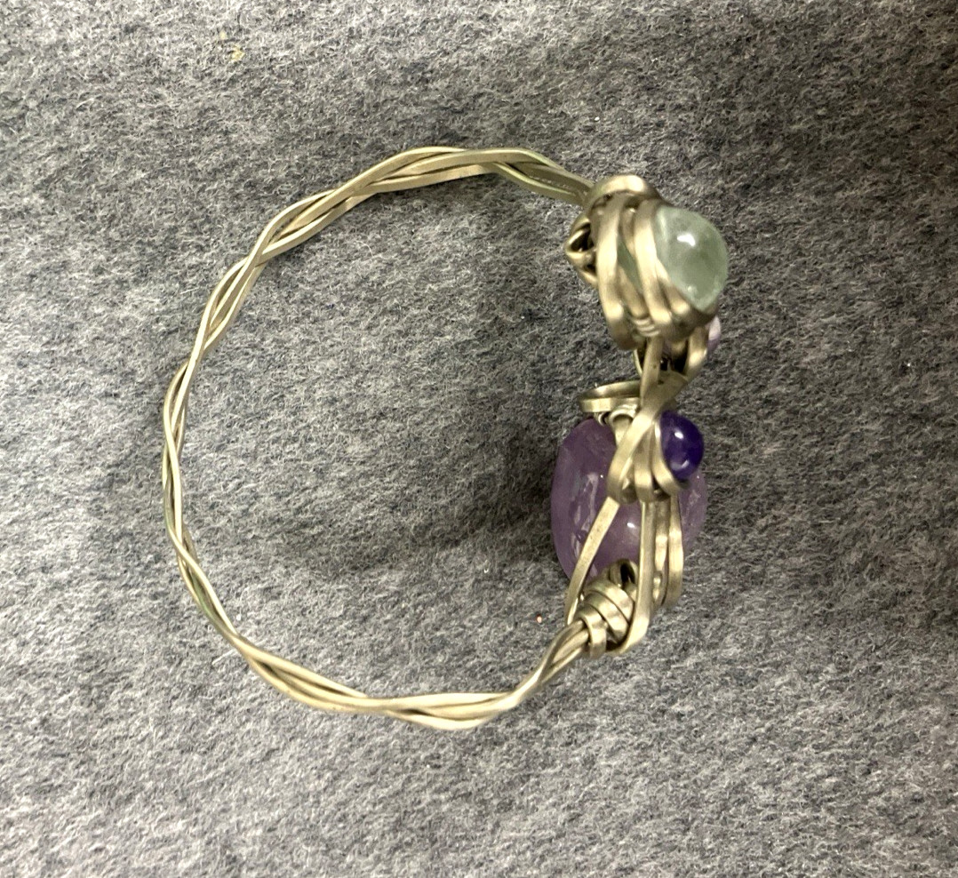 Silver-Toned Amethyst/Multi-Stone Bohemian Artsy Wrap Bracelet