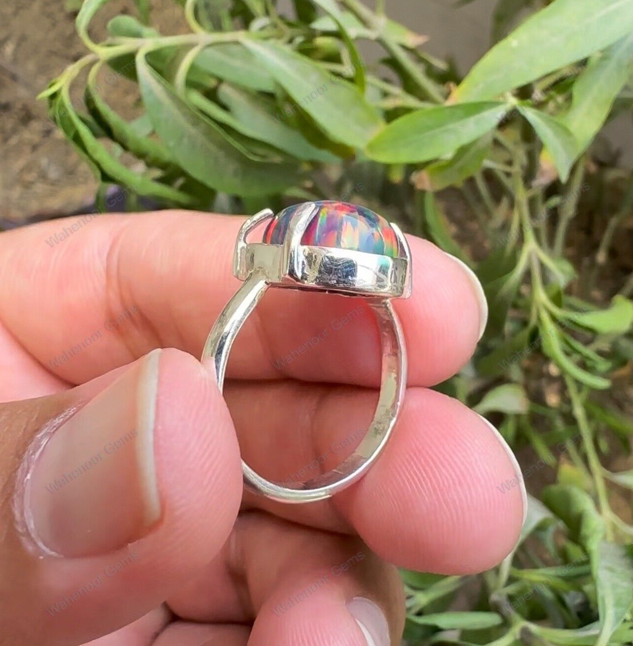 Black Fire Opal 925 Sterling Silver Ring Cabochon engagement Ring See Video