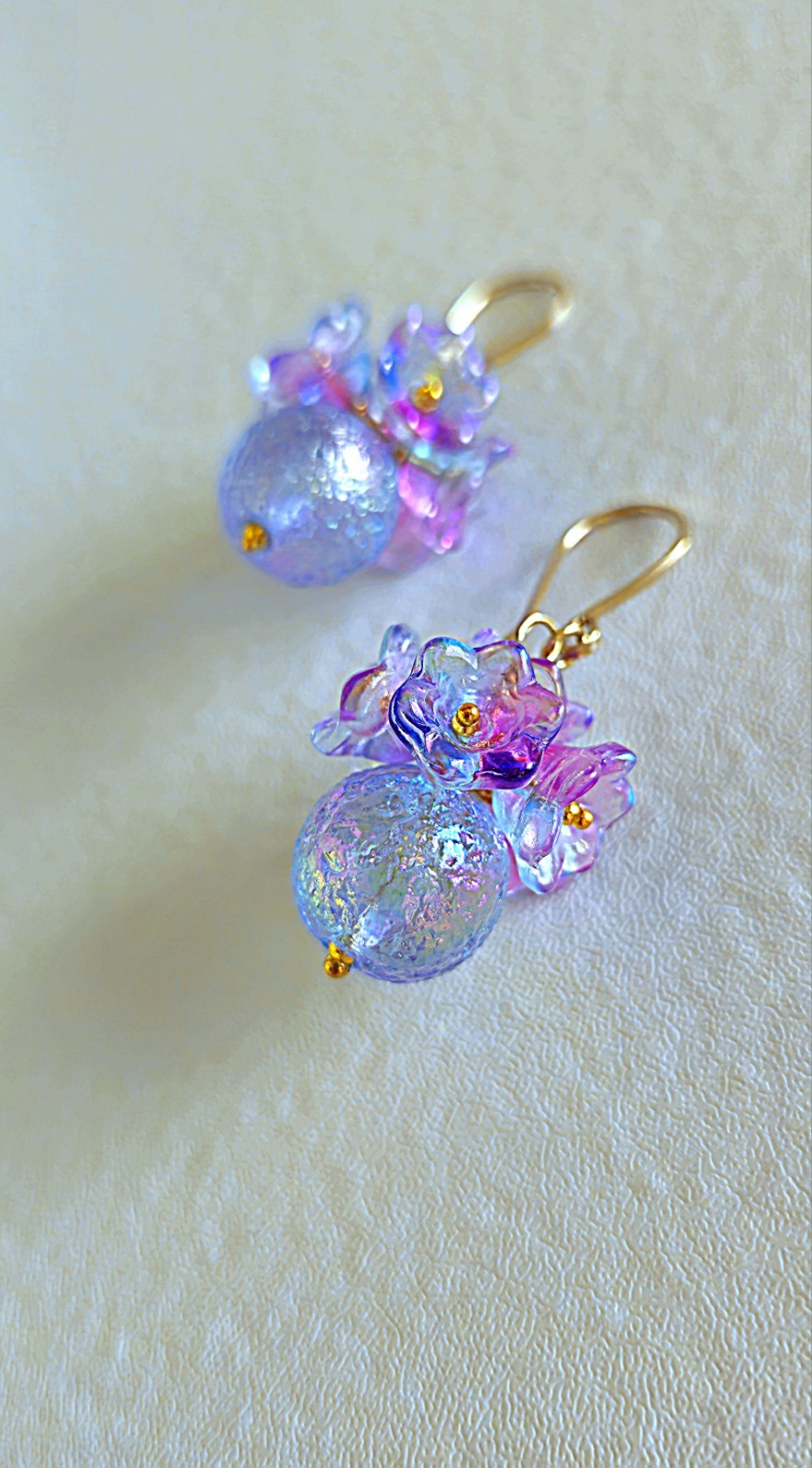 Purple & Blue Iridescent Floral Earrings | 14K | Botanical | Handmade | Spring