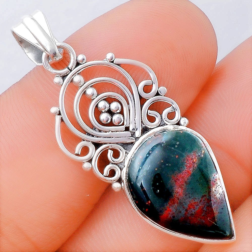 Natural Blood Stone – India 925 Sterling Silver Pendant Jewelry P-1541