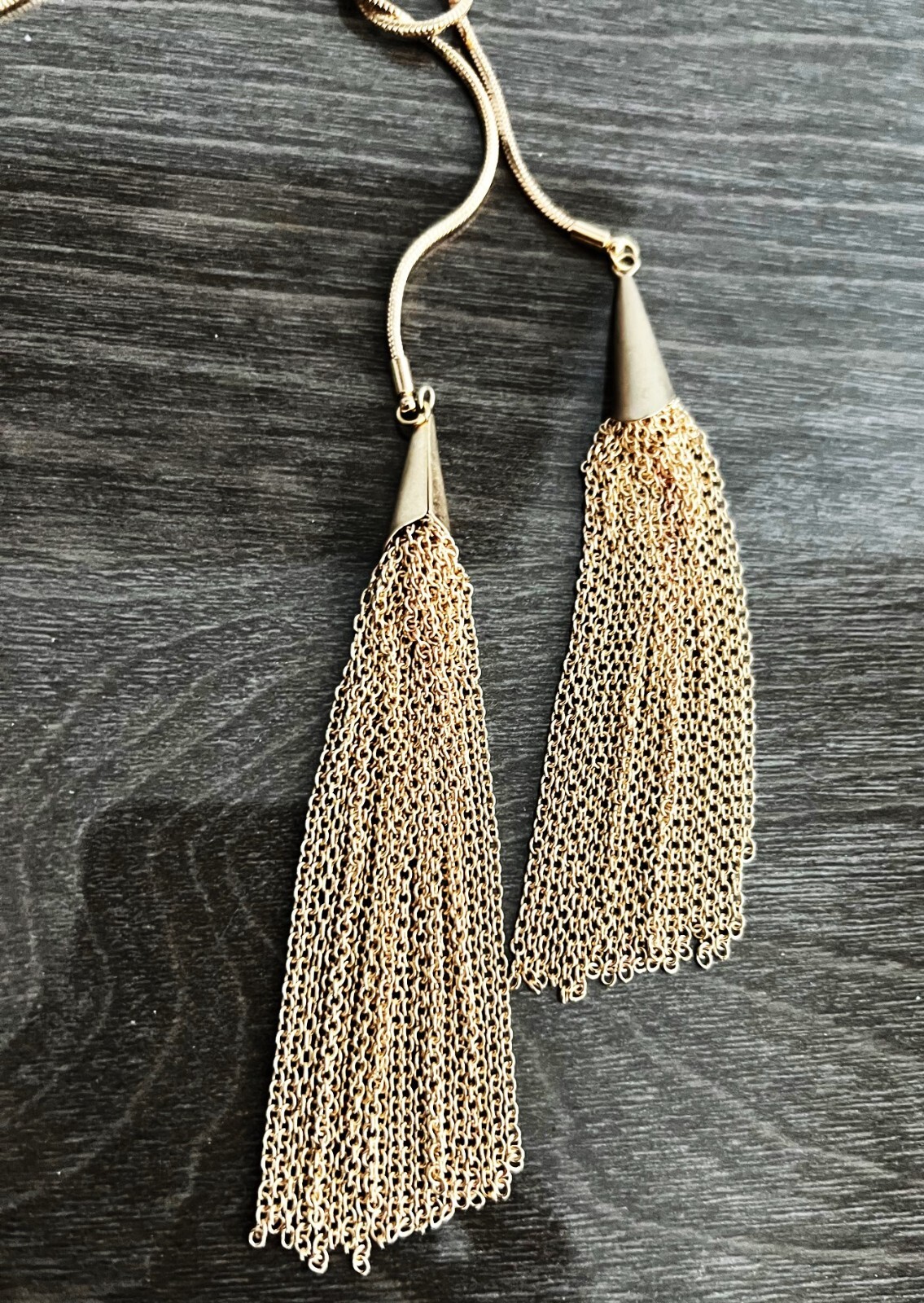 10 Snake Chain Lariat Goldtone Double Tassel Necklaces approx 30 inch chain