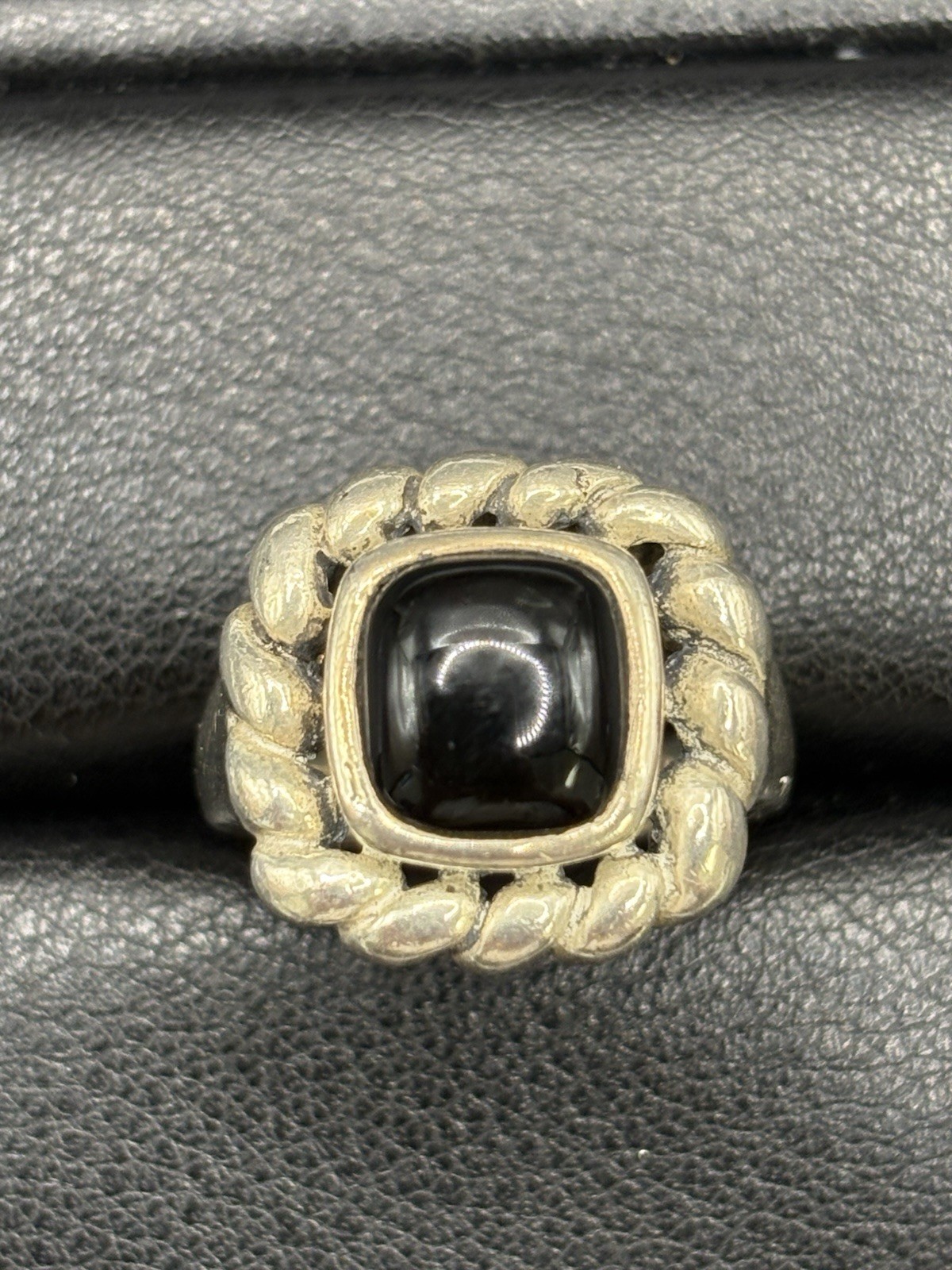 Vintage Sterling Silver Braided Onyx Ring Size 7.75 9 Grams E20