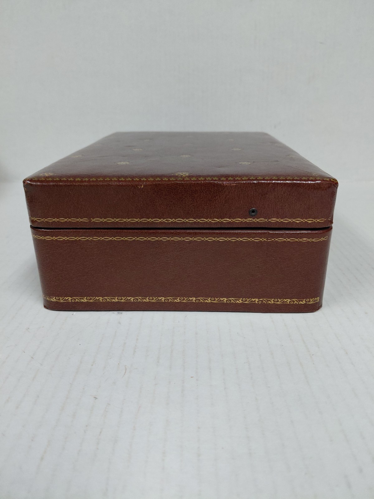 Vintage Leather Jewelry Box Brass Clasp Embossed Gold