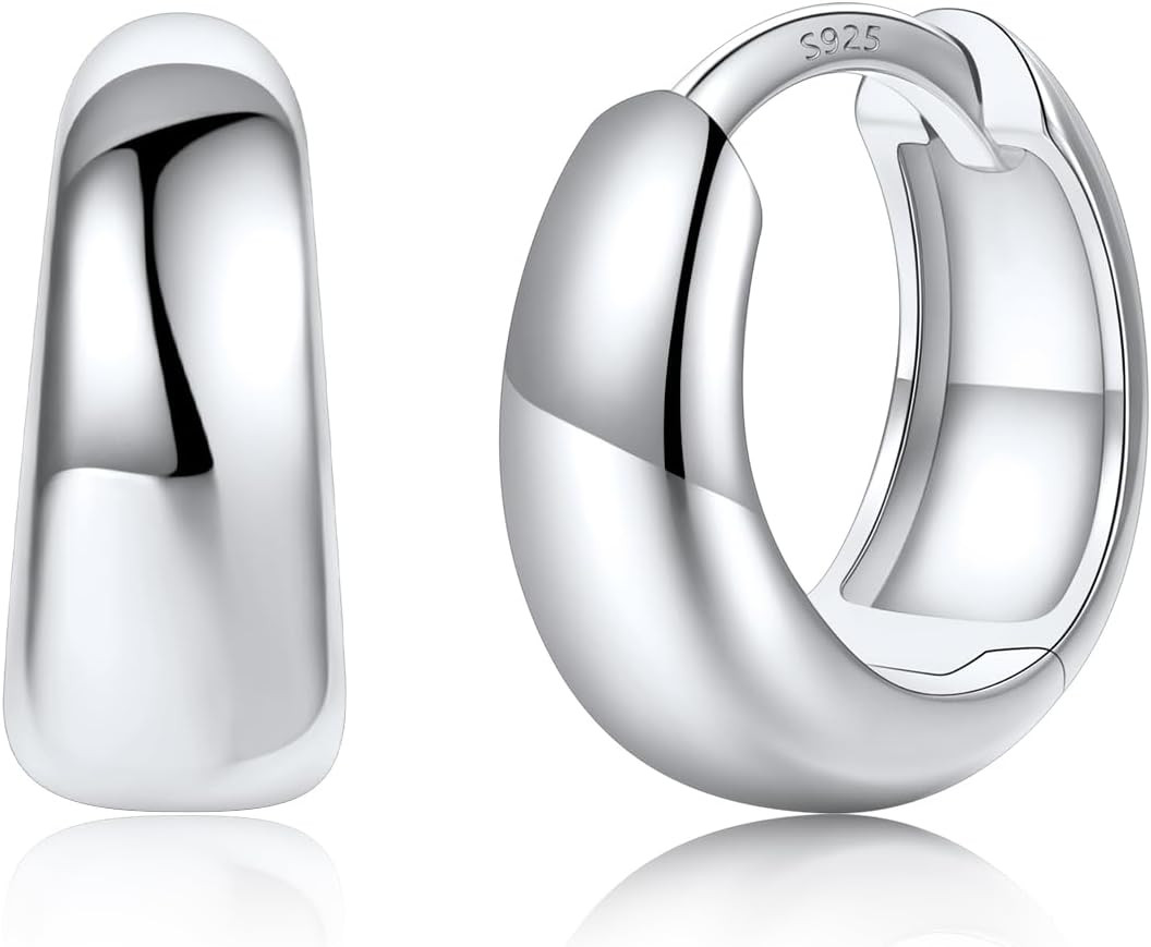 14K Gold Plated Chunky Hoop Earrings for Women, Small Thick Huggie Hoops with 92