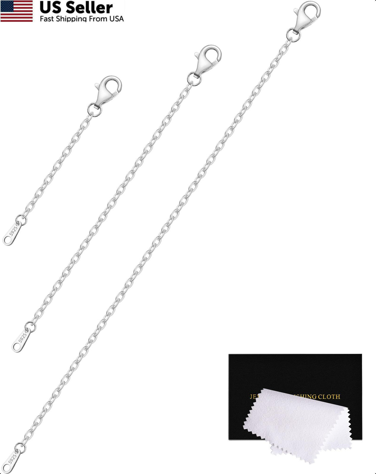 Necklace Extender VANBARIS Sterling Silver Chain Set 3 Pcs 2 3 4″ Fast Ship USA
