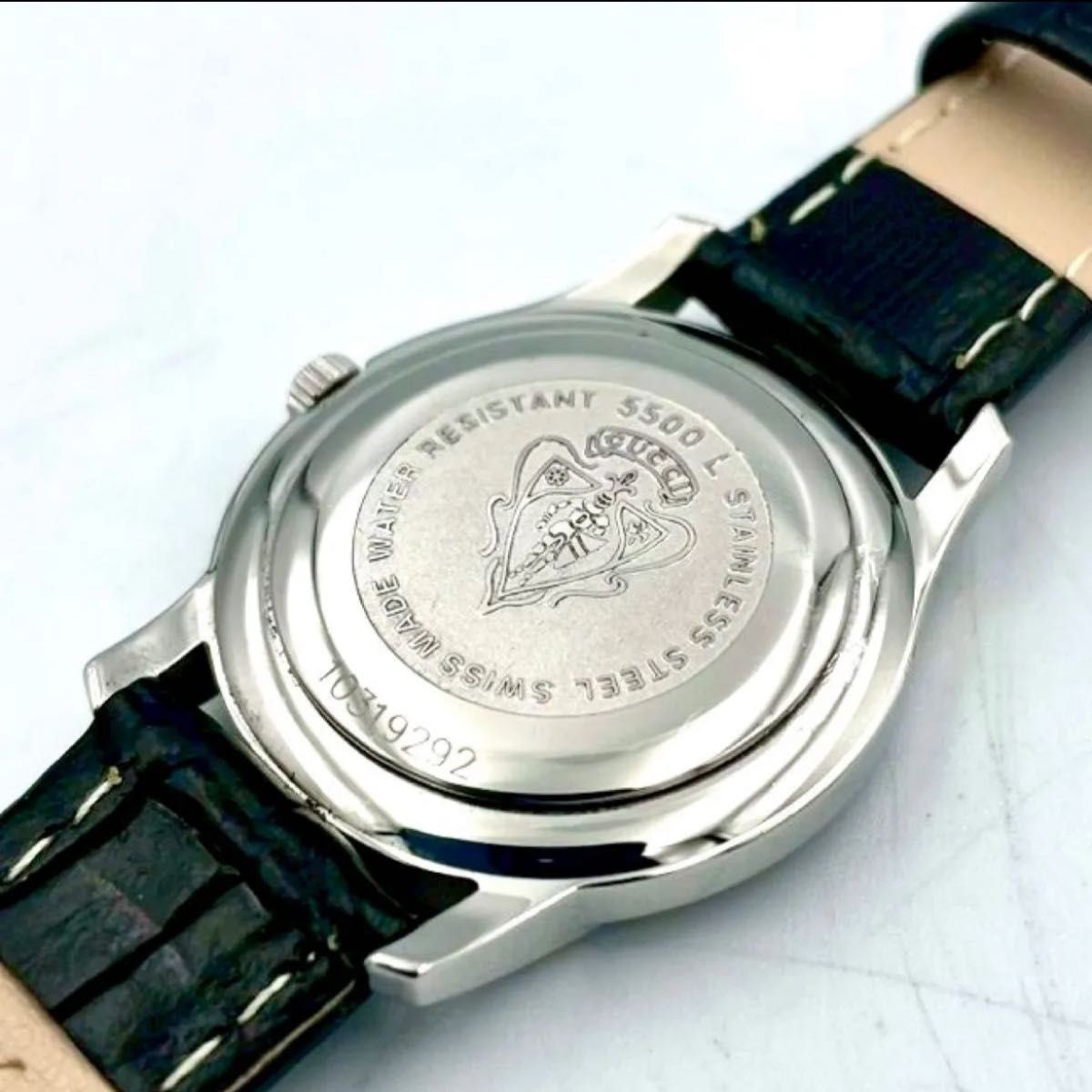 540 New Strap GUCCI 5500L Watch Quartz Silver Date Leather Strap Ladies Working