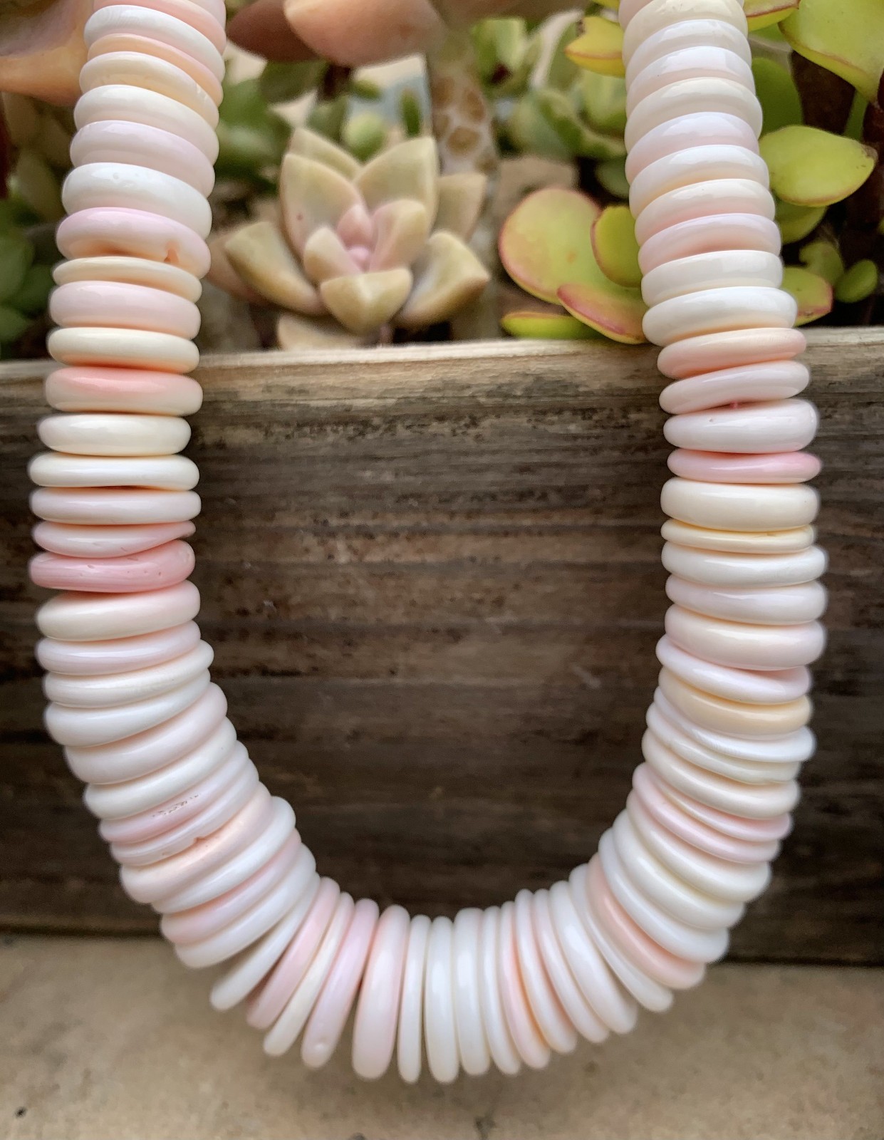 Pink, Peach, Cream and White Conch Large Beaded Shell Necklace, Just Made