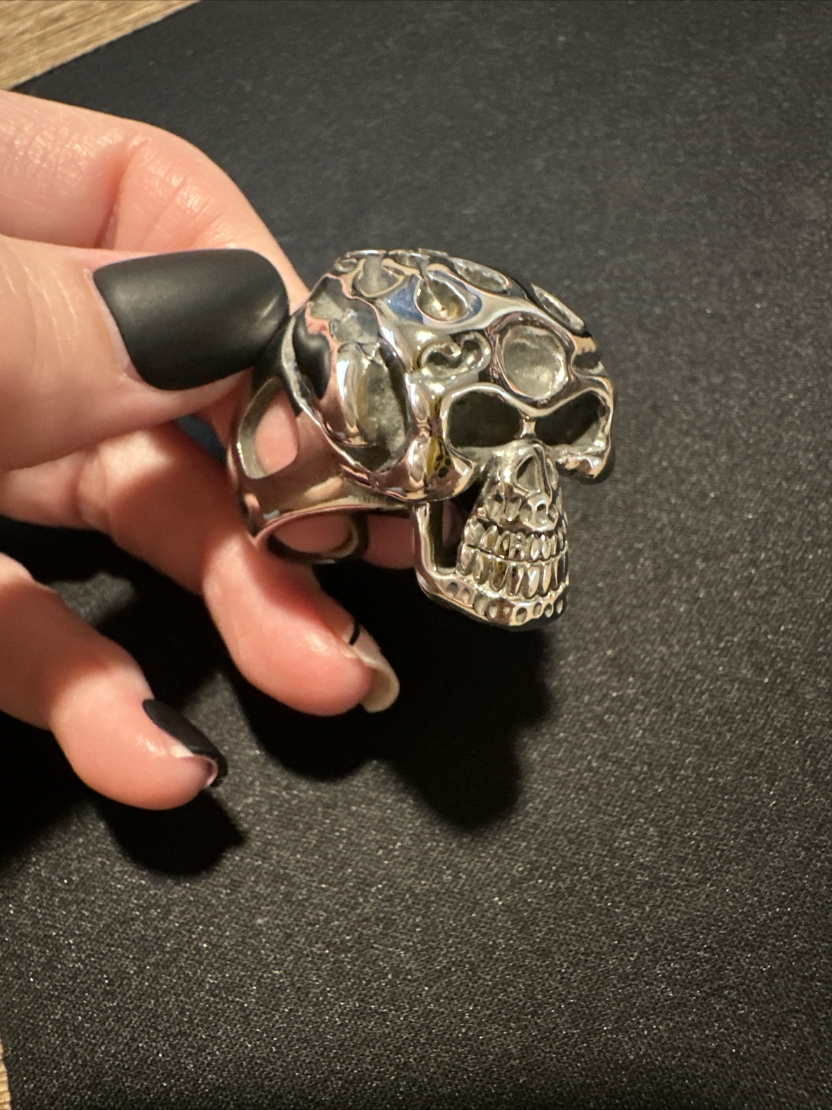Wildthings Stainless Steel Biker Skull Flame Ring Size 13