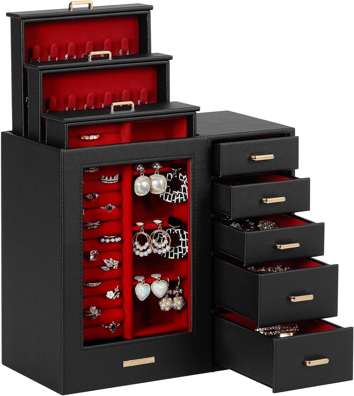 Elegant Large Jewelry Organizer with Glass Window & Velvet Lining – Ideal Gift