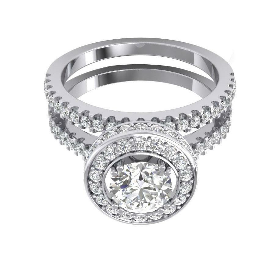 Bridal Ring Set Anniversary I1 G 1.90Ct Round Cut Diamond 14K Solid Gold 11.00mm