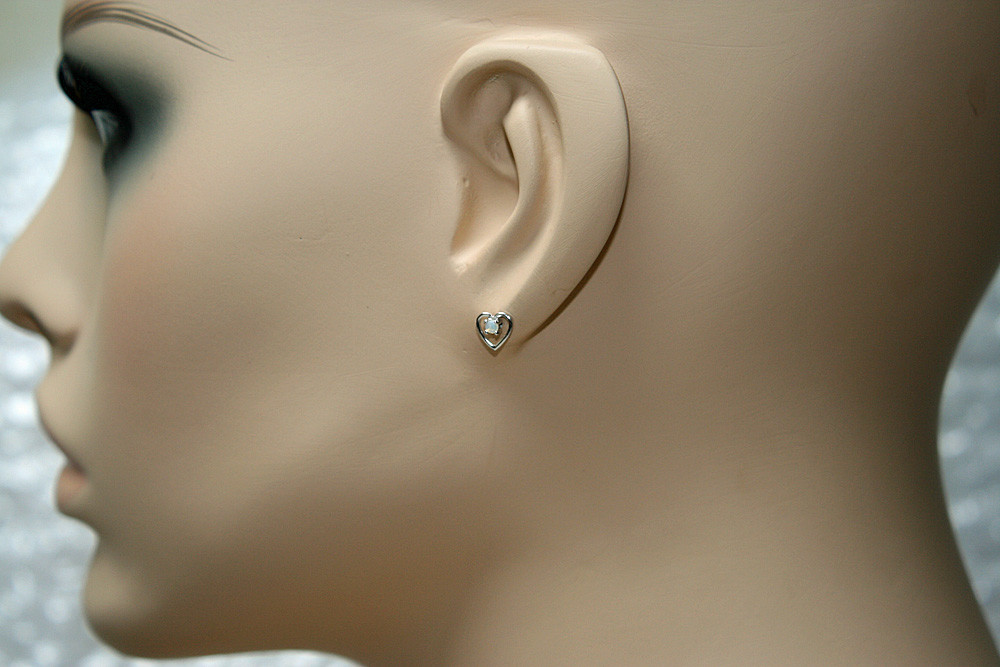 9ct White Gold Opal Studs Heart Earrings Made in UK Gift Boxed
