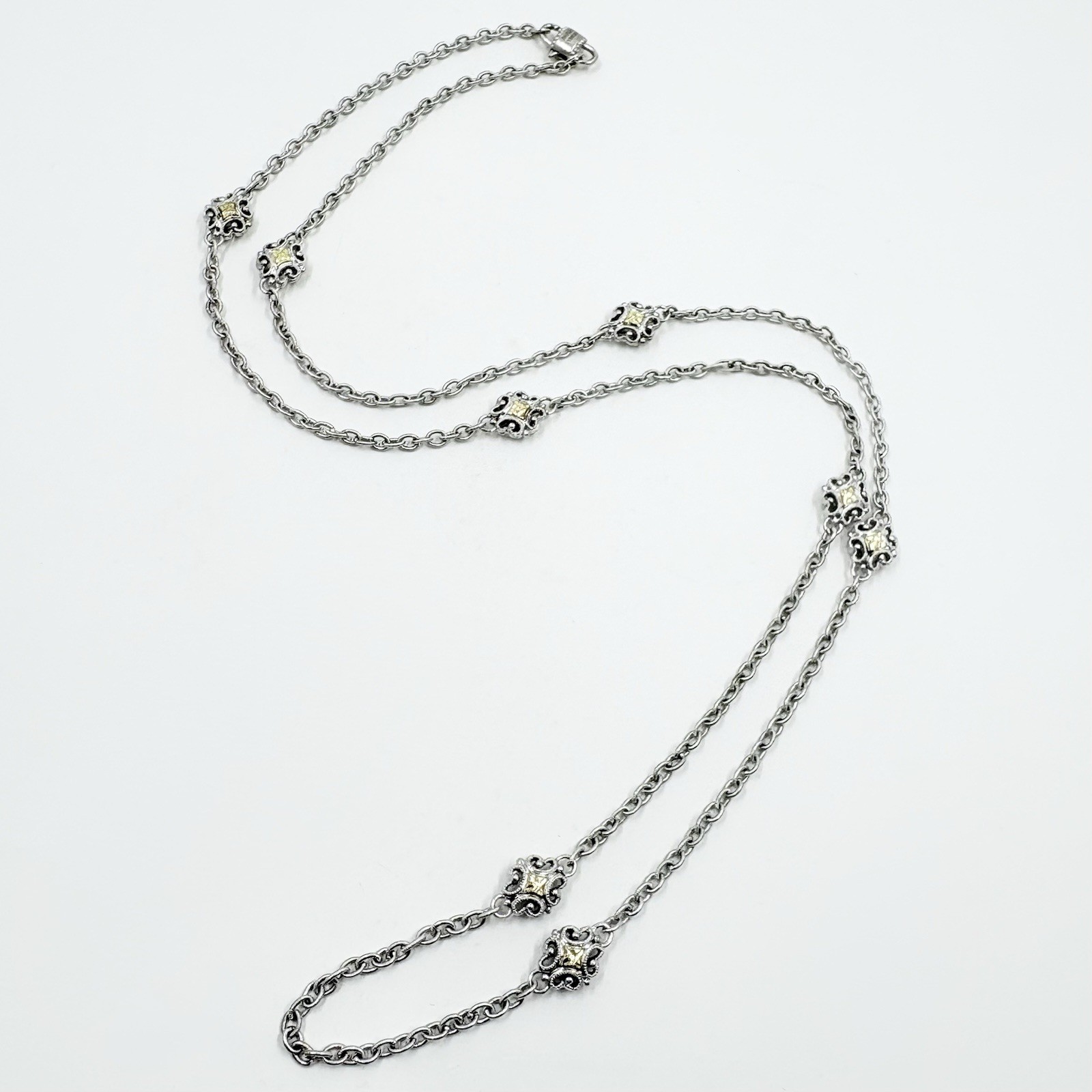 Gabriel & Co 30″ 18K Gold & Sterling Silver Station Necklace Retired 318826