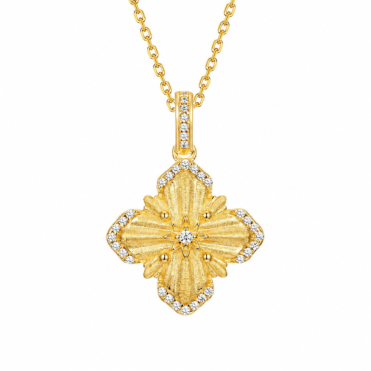10K Gold Plated 925 Sterling Silver Four Leaf Clover Pendant with Optional Chain