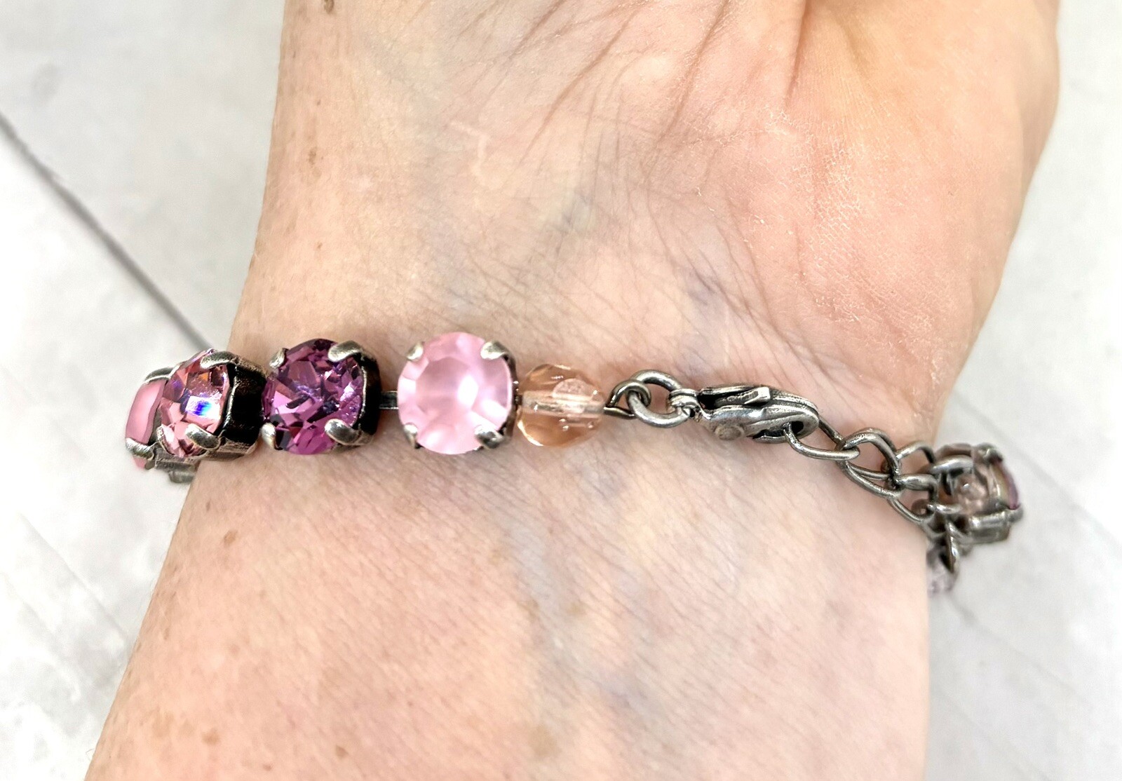 Frosted DARK PINK Cup Chain Bracelet made with Dark Pink Austrian Crystals