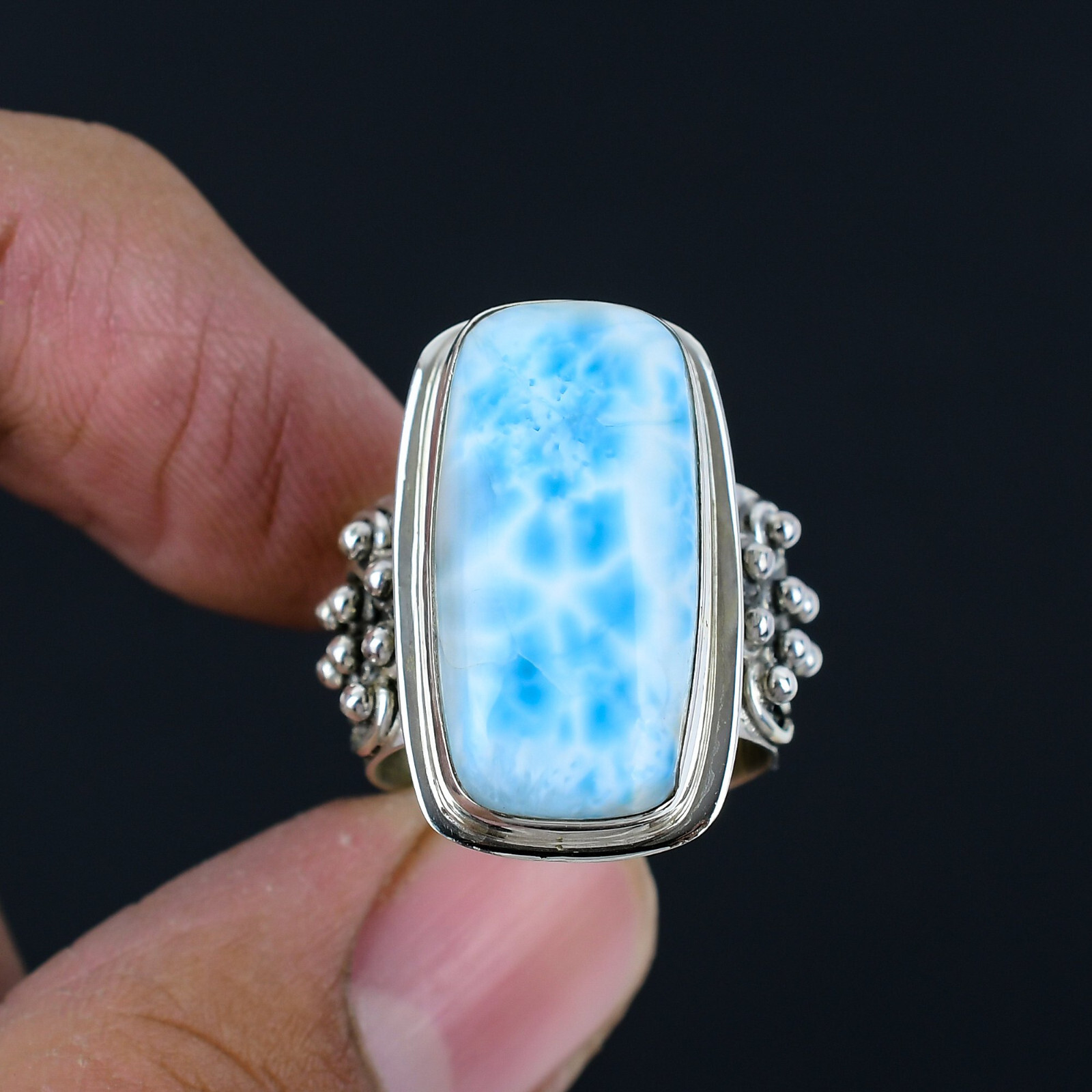 Larimar Gemstone Solid 925 Sterling Silver Handmade Statement Ring Jewelr CS-074