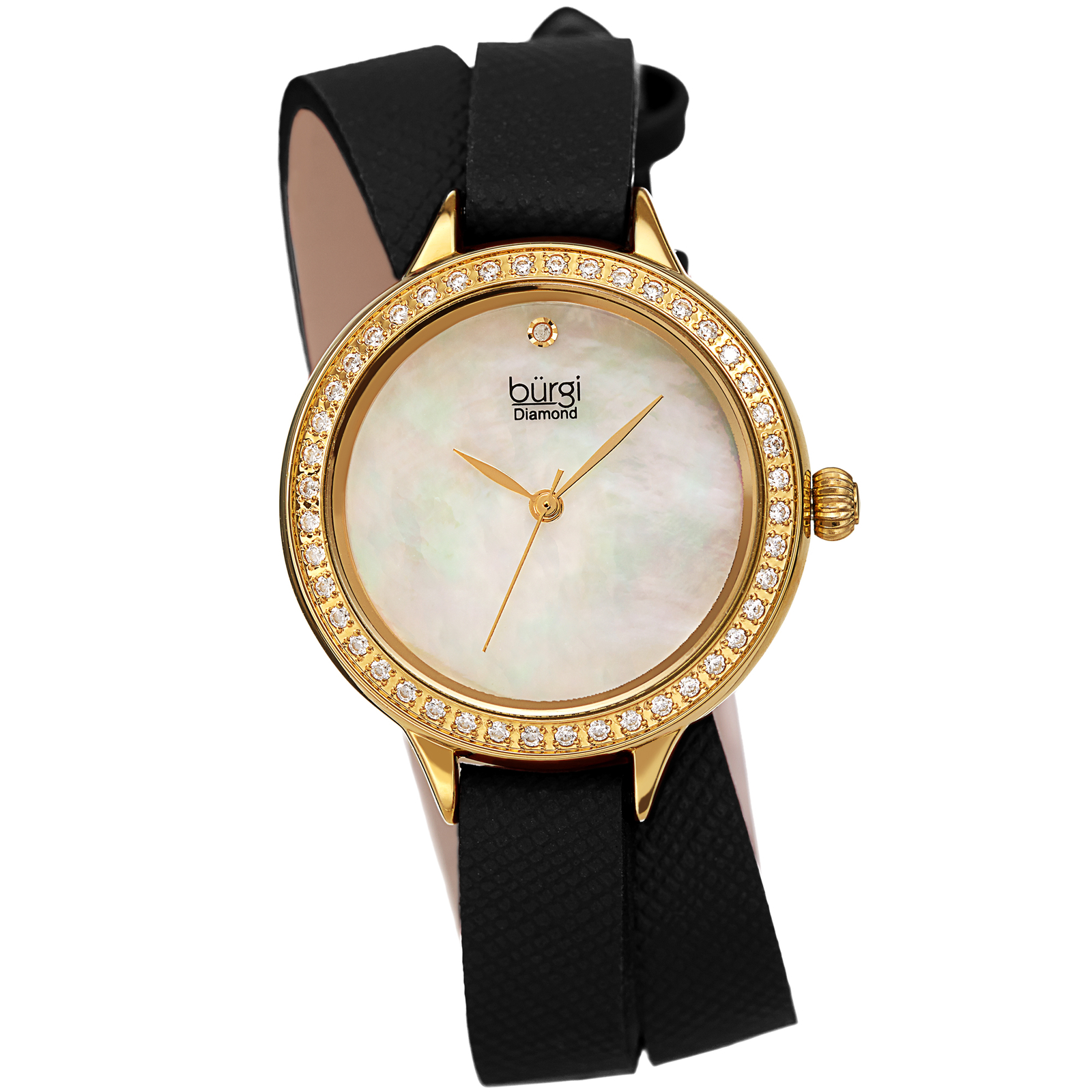 Women’s Burgi BUR224BK Diamond Crystal Black Double Wrap Safiano Leather Watch